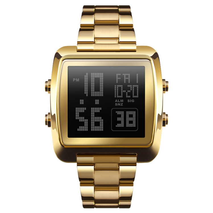 SKMEI 1369 Retro Waterproof Gold Watch Men Steel Belt Luminous Square Watch(Gold)