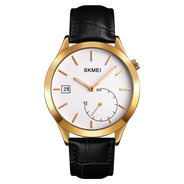 SKMEI 1581 Creative Fashion Men Watch Simple Casual Outdoor Sports Waterproof Two-Pin Quartz Watch(Gold Black)