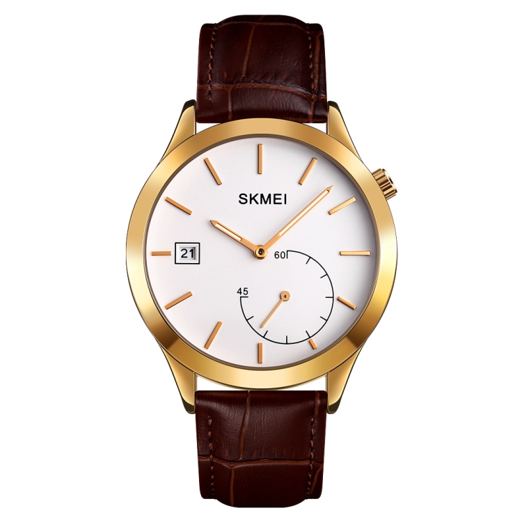 SKMEI 1581 Creative Fashion Men Watch Simple Casual Outdoor Sports Waterproof Two-Pin Quartz Watch(Gold Coffee)