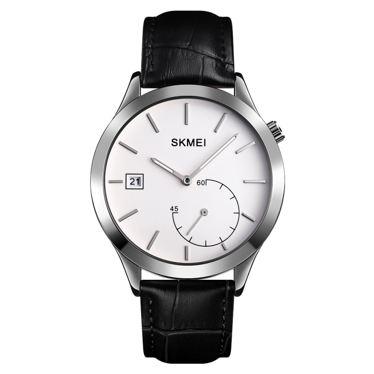 SKMEI 1581 Creative Fashion Men Watch Simple Casual Outdoor Sports Waterproof Two-Pin Quartz Watch(Silver Black)