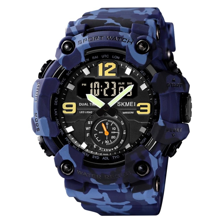 SKMEI 1637 Sports Digital Display Outdoor Shockproof Plastic Large Dial Men Watch, Color: Blue Camouflage