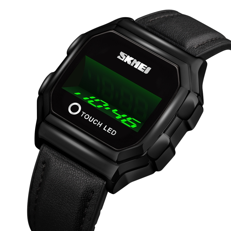 SKMEI 1650 Leather Strap Version LED Digital Display Electronic Watch with Touch Luminous Button(Black)