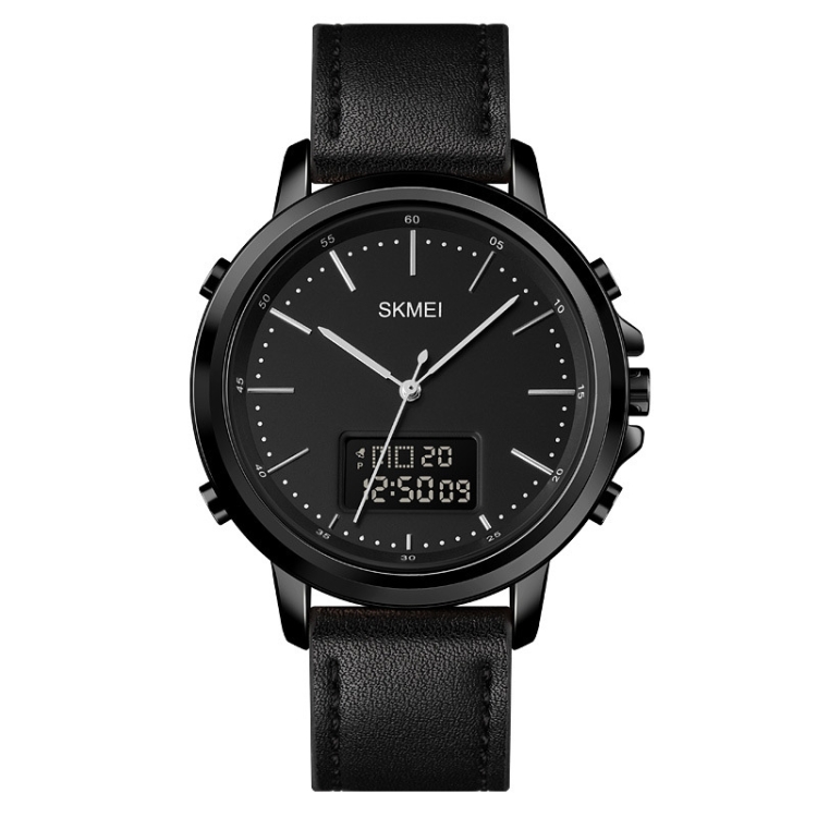 SKMEI 1652 Dual Movement Sports Leather Alloy Male Watch, Color: Black Shell Black Machine