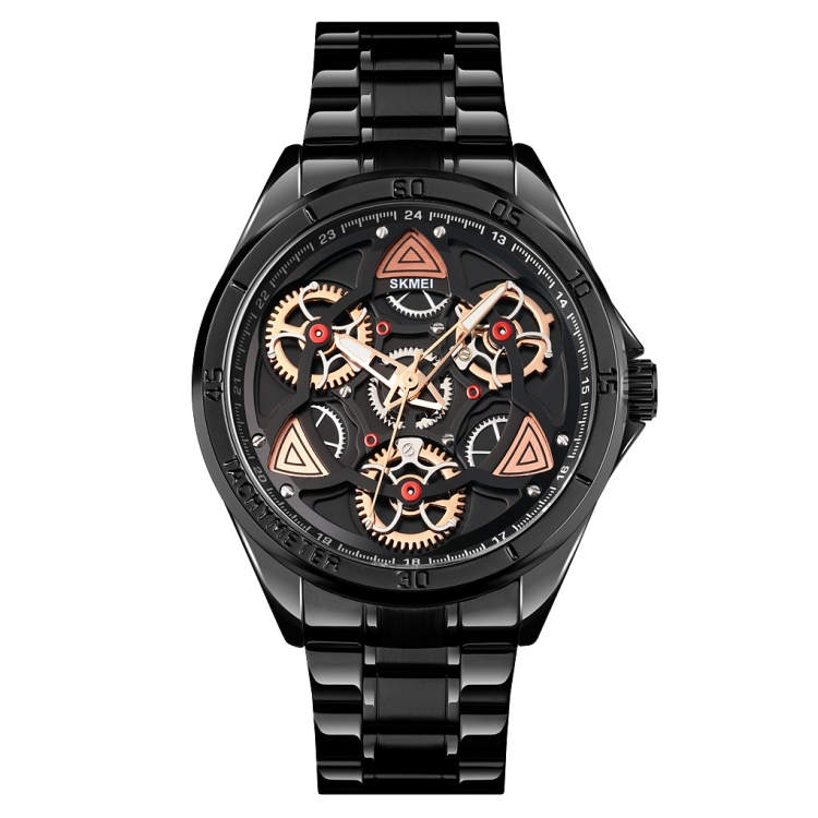 SKMEI 1678 Men Waterproof Quartz Watch with Rotatable Gear Dial(Black Shell Black Surface)