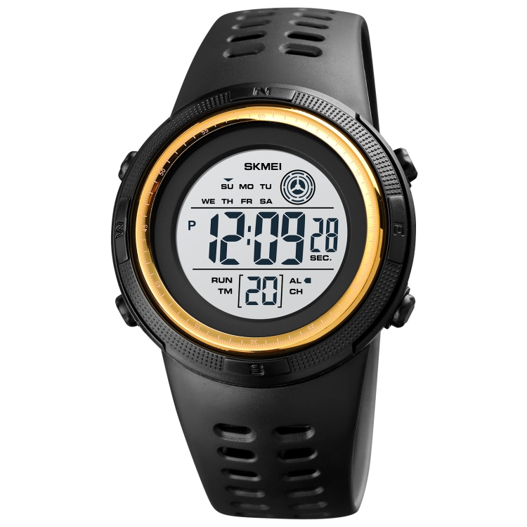 SKMEI 1773 Triplicate Round LED Dual Time Digital Display Colorful Backlight Electronic Watch(Gold White)