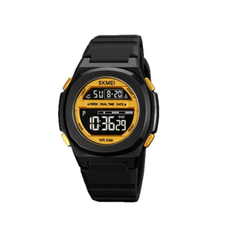 SKMEI 1821 Stainless Steel Buckle Silicone Strap Electronic Watch(Black Gold)