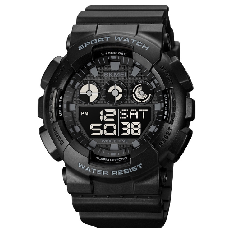 SKMEI 1857 Stainless Steel Buckle PU Strap Waterproof Electronic Watch(Black and Black)