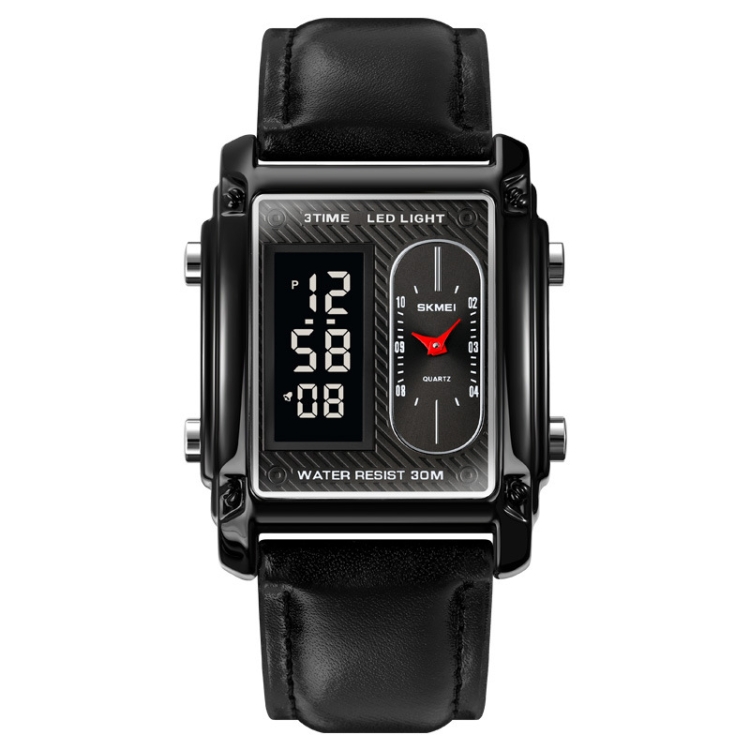 SKMEI 1868 Square Double Display Waterproof Men Watch, Style: Leather Belt (Black)