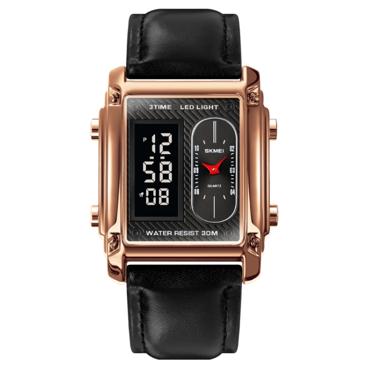 SKMEI 1868 Square Double Display Waterproof Men Watch, Style: Leather Belt (Rose Gold)