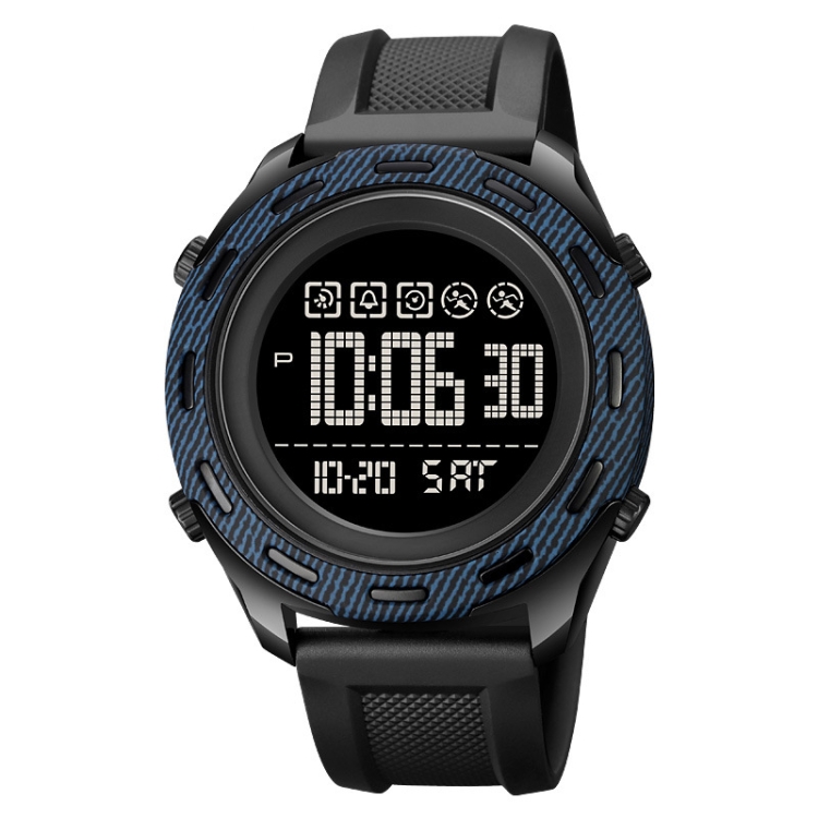 SKMEI 1872 Stainless Steel Buckle PU Strap Waterproof Electronic Watch, Dial:Black(Denim Blue)