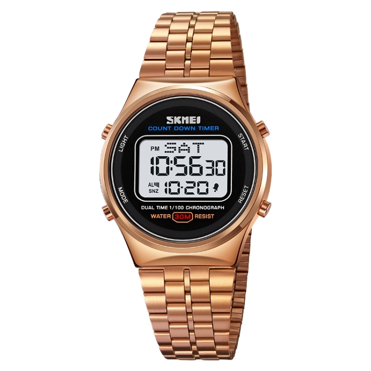 SKMEI 1882 Multifunctional Men 30M Waterproof Luminous Stainless Steel Digital Wrist Watch(Rose Gold White)