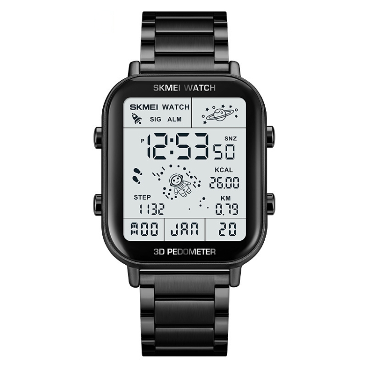 SKMEI 1888 Multifunctional Men 30M Waterproof Sports Stainless Steel Digital Wrist Watch(Black)