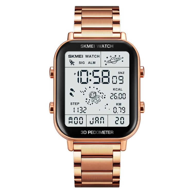SKMEI 1888 Multifunctional Men 30M Waterproof Sports Stainless Steel Digital Wrist Watch(Rose Gold)