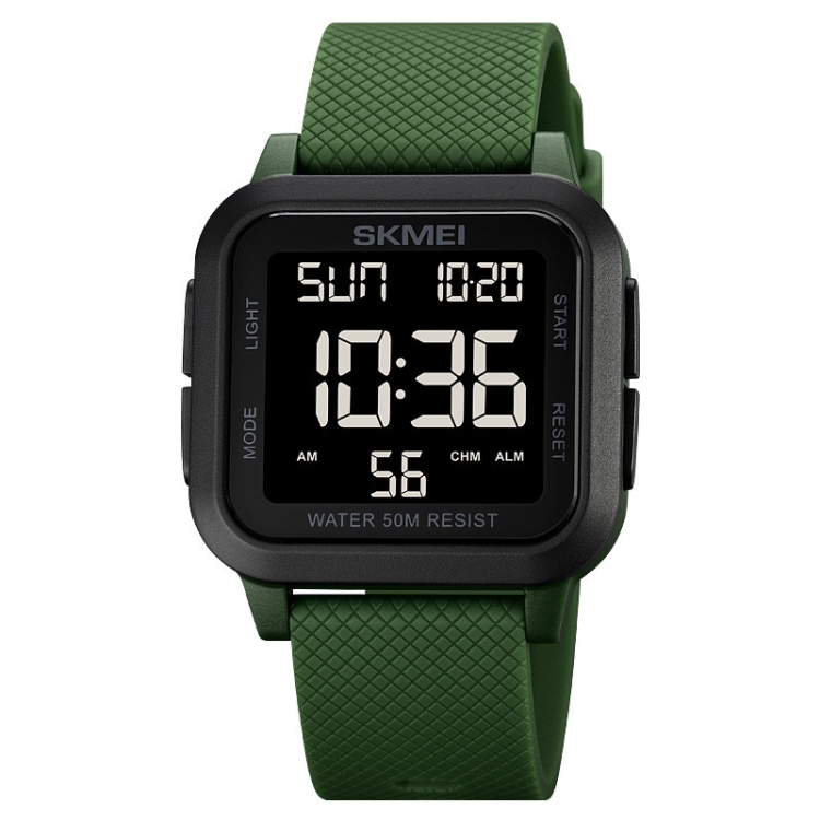 SKMEI 1894 Square Sports Waterproof Student Simple Multifunctional Luminous Watch(Army Green Black Machine)