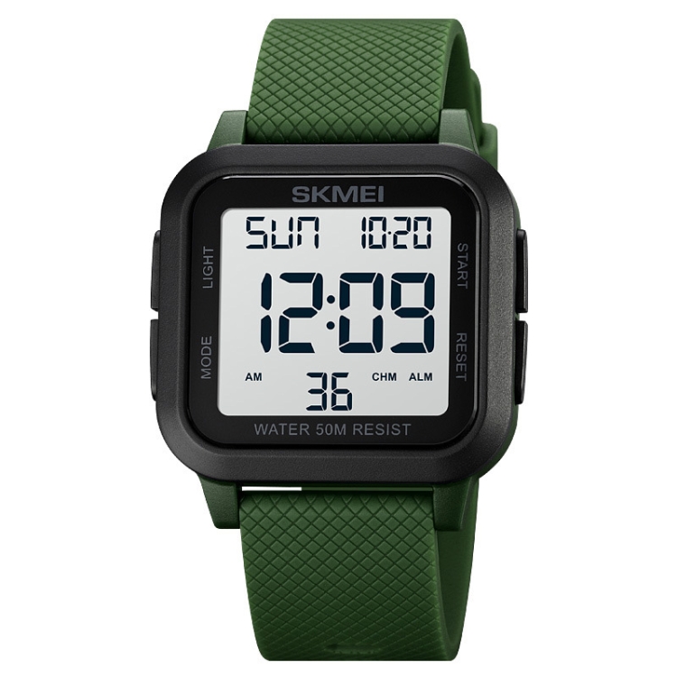 SKMEI 1894 Square Sports Waterproof Student Simple Multifunctional Luminous Watch(Army Green White Machine)