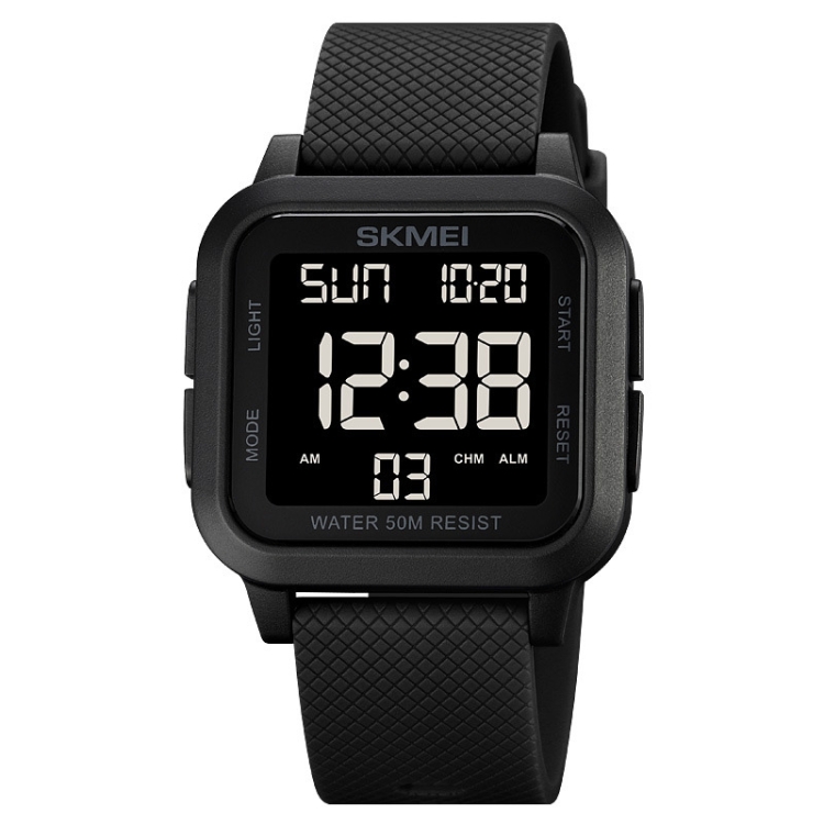 SKMEI 1894 Square Sports Waterproof Student Simple Multifunctional Luminous Watch(Black Black Machine)