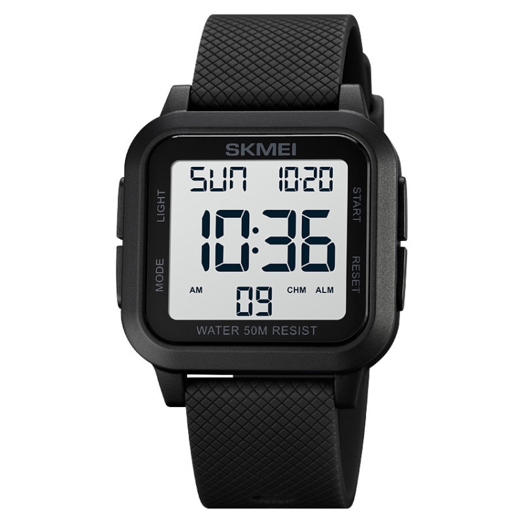 SKMEI 1894 Square Sports Waterproof Student Simple Multifunctional Luminous Watch(Black White Machine)