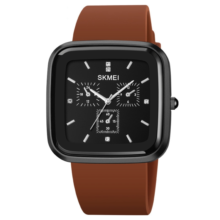 SKMEI 1902 Stainless Steel Buckle Silicone Strap Waterproof Quartz Watch(Black + Brown)