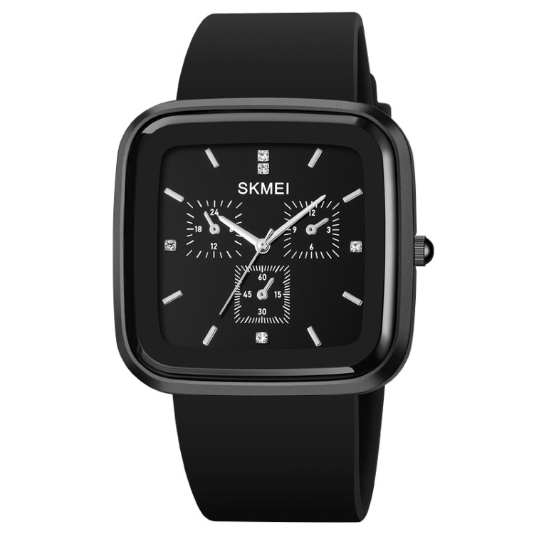 SKMEI 1902 Stainless Steel Buckle Silicone Strap Waterproof Quartz Watch(Black+Black)