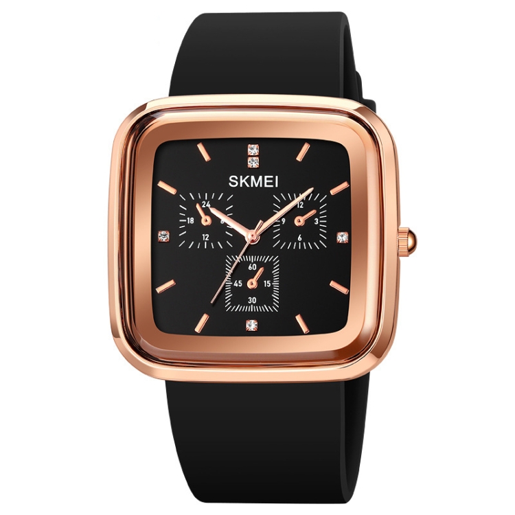 SKMEI 1902 Stainless Steel Buckle Silicone Strap Waterproof Quartz Watch(Rose Gold + Black)