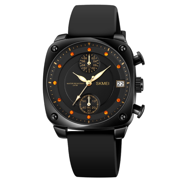 SKMEI 1903 Stainless Steel Buckle Silicone Strap Waterproof Quartz Watch(Black)