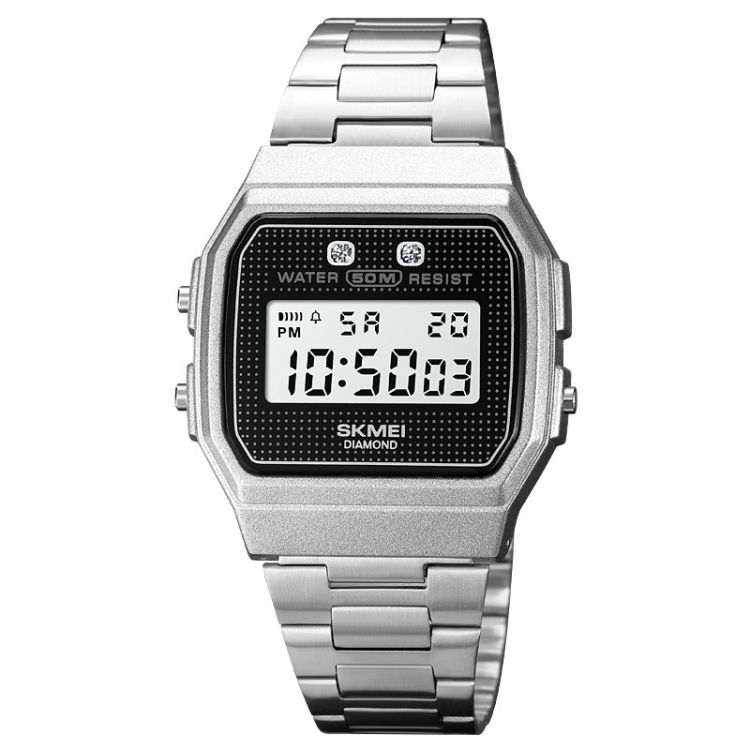 SKMEI 1952 Resin Mirror ABS Case Waterproof Electronic Watch(Silver Steel Belt)