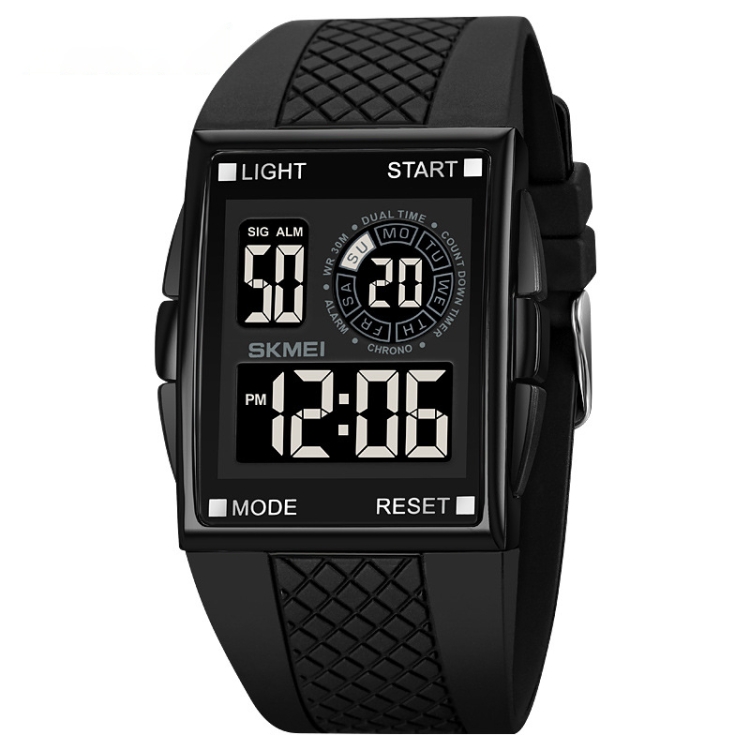 SKMEI 1967 Stainless Steel Buckle PU Strap Waterproof Electronic Watch(Black and Black Machine)