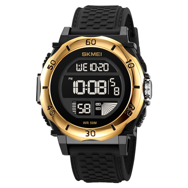 SKMEI 2099 Multifunctional Men Outdoor 50M Waterproof Luminous Digital Wrist Watch(Black Gold)