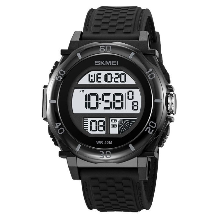SKMEI 2099 Multifunctional Men Outdoor 50M Waterproof Luminous Digital Wrist Watch(Black+White)