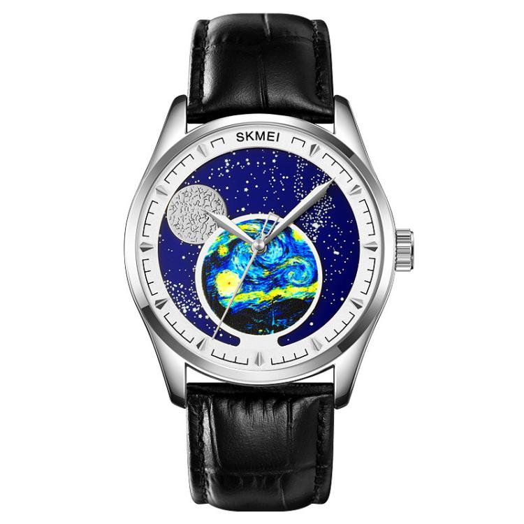SKMEI 2115 Multifunctional Men Outdoor 30M Waterproof Moon Phase Quartz Watch(Silver)