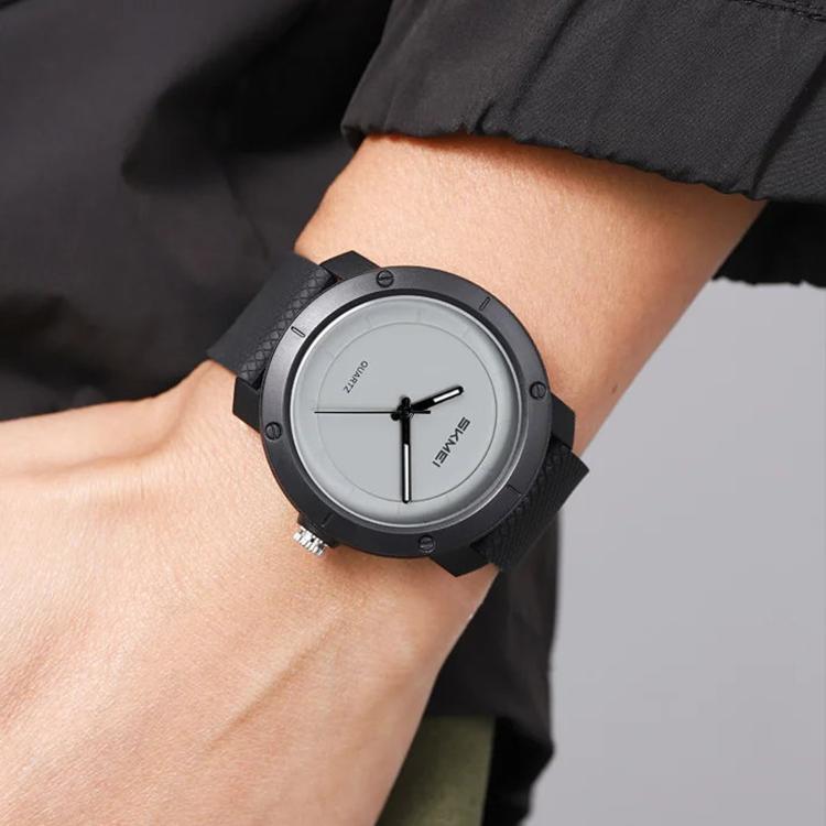 SKMEI 2557 Simple Unisex Couple Watch 50m Life Waterproof Quartz Watch(Black Case Gray Dial)