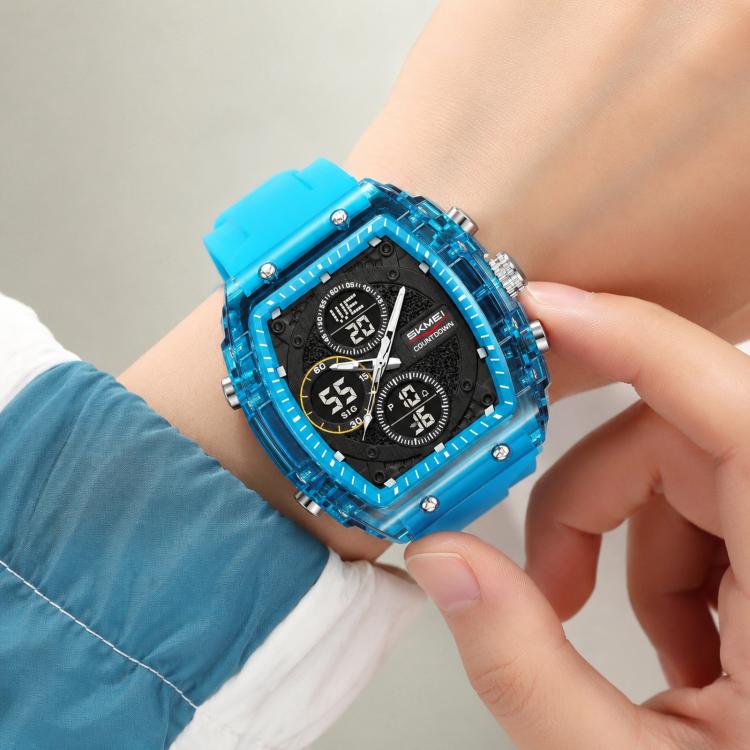 SKMEI 2602 Multifunctional Dual-Display Sports Watch 50m Life Water-Resistant Chronograph Luminous Outdoor Digital Watch(Transparent Blue)