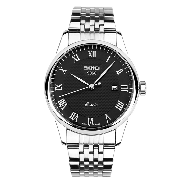 SKMEI 9058 Multifunctional Outdoor Fashion Waterproof Steel Strip Quartz Wrist Watch(Men Style Black)