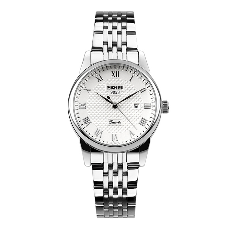 SKMEI 9058 Multifunctional Outdoor Fashion Waterproof Steel Strip Quartz Wrist Watch(Women Style White)