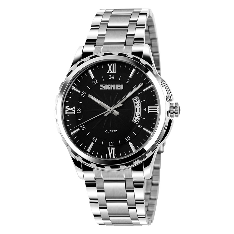 SKMEI 9069 Multifunctional Outdoor Fashion Business Waterproof Silver Shell Quartz Wrist Watch(Black)