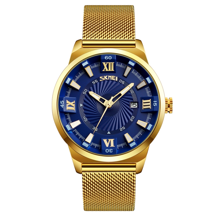 SKMEI 9166 Fashion Men Business Watch 30m Waterproof Metal Quartz Wristwatch(Blue)