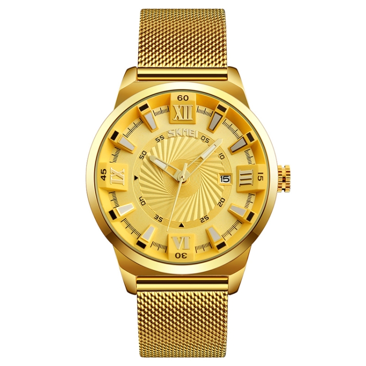 SKMEI 9166 Fashion Men Business Watch 30m Waterproof Metal Quartz Wristwatch(Gold)