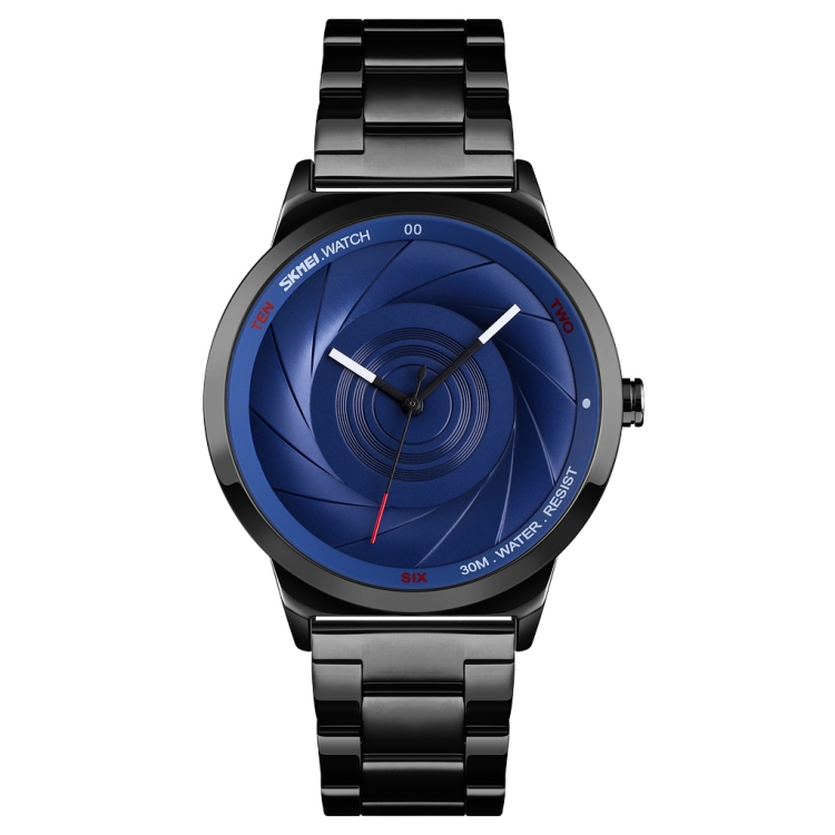 Skmei 9210 Fashion Trend Mens Business Wristwatch Simple Three-Dimensional Surface Waterproof Gold Quartz Watch Man(Black Blue)