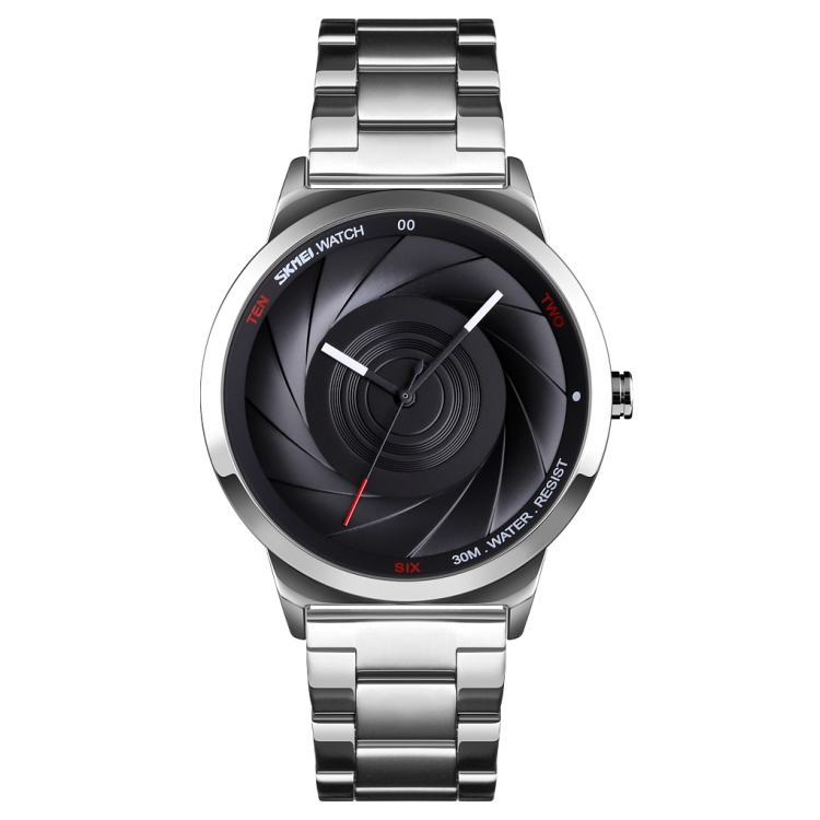 Skmei 9210 Fashion Trend Mens Business Wristwatch Simple Three-Dimensional Surface Waterproof Gold Quartz Watch Man(Silver Black)