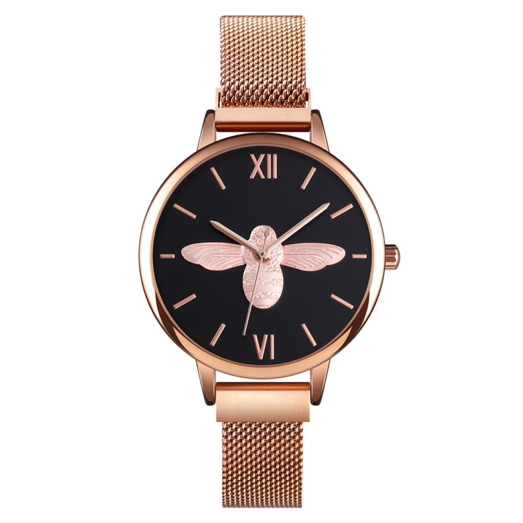 Skmei 9212 Fashion Lady Quartz Watch Student Female Temperament Waterproof Magnetic Suction Net Belt Watch(Black)