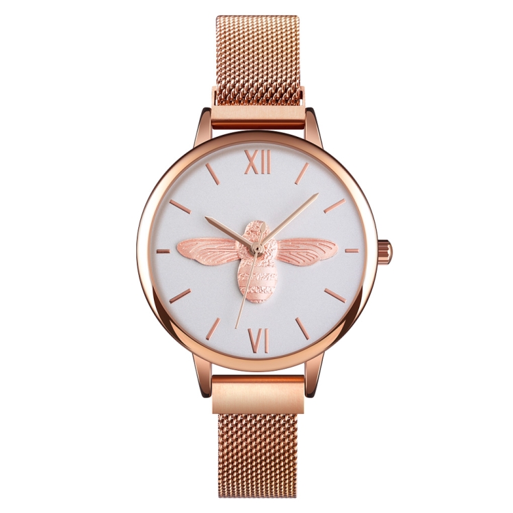 Skmei 9212 Fashion Lady Quartz Watch Student Female Temperament Waterproof Magnetic Suction Net Belt Watch(White)