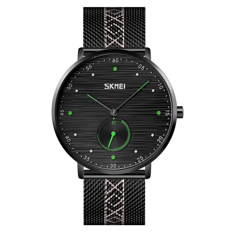 SKMEI 9218 Men Horizontal Striped Arabic Numeral Dial Mesh Belt Quartz Watch(Green)