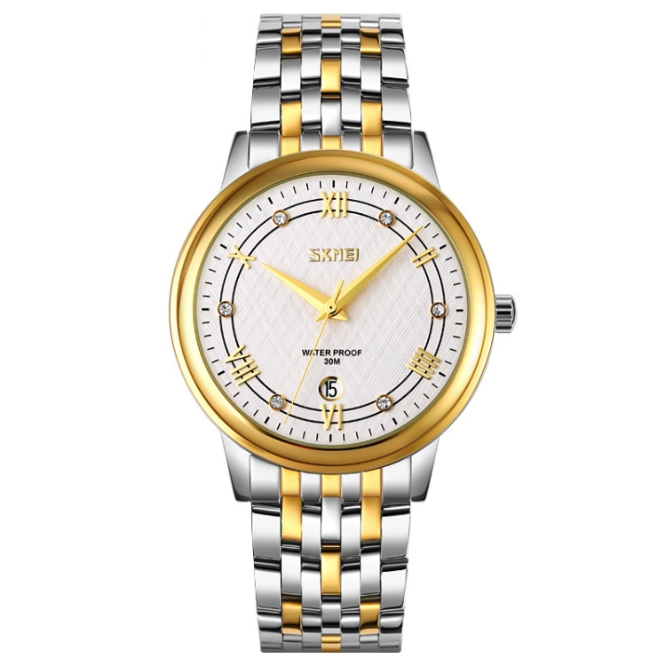 SKMEI 9272 Stainless Steel Buckle Strap Waterproof Quartz Watch Man(Gold and Silver)