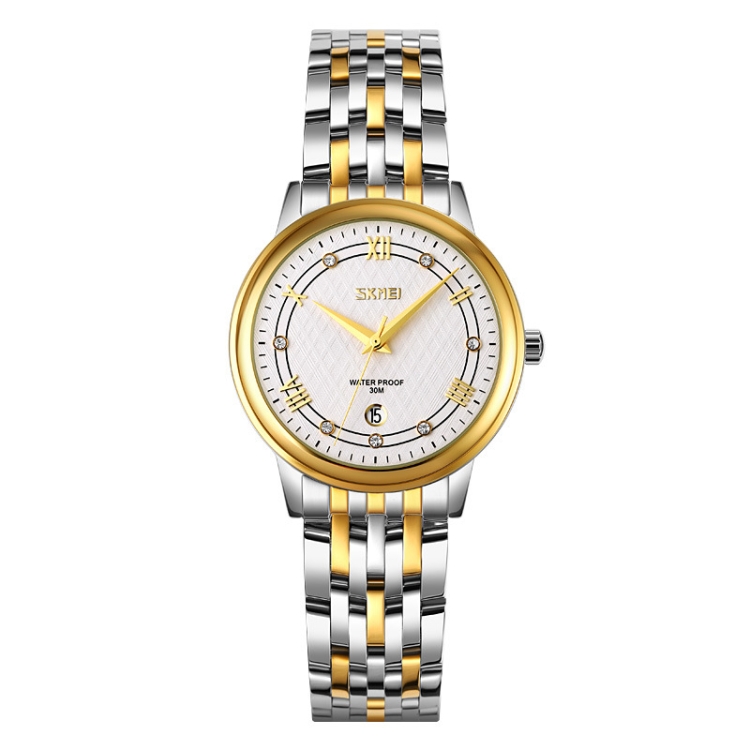 SKMEI 9272 Stainless Steel Buckle Strap Waterproof Quartz Watch Women(Gold and Silver)