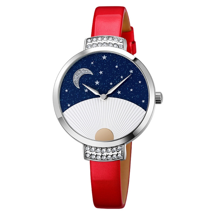 SKMEI 9279 Stainless Steel Buckle Genuine Leather Strap Waterproof Quartz Watch(Red)