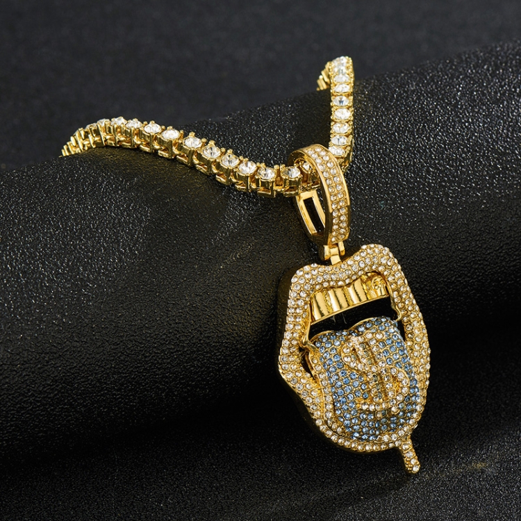 Skull Lips Tongue Pendant Single Row Necklace(Gold + Blue)