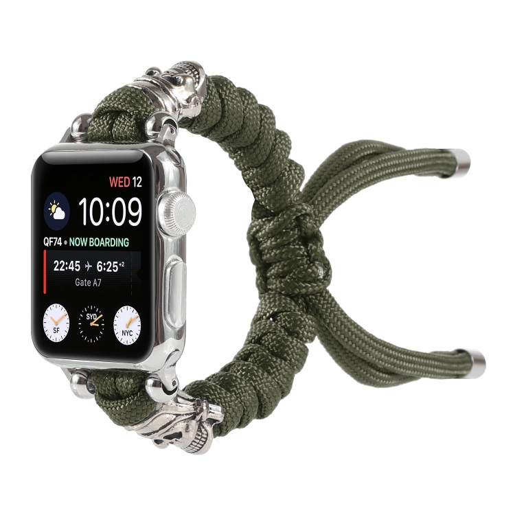 Skull Umbrella Cord Braided Watch Band For Apple Watch Ultra 49mm&Watch Ultra 2 49mm / Series 9&8&7 45mm / SE 3&SE 2&6&SE&5&4 44mm / 3&2&1 42mm(Dark Green)