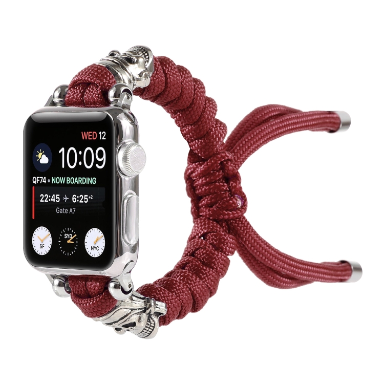 Skull Umbrella Cord Braided Watch Band For Apple Watch Ultra 49mm&Watch Ultra 2 49mm / Series 9&8&7 45mm / SE 3&SE 2&6&SE&5&4 44mm / 3&2&1 42mm(Dark Red)