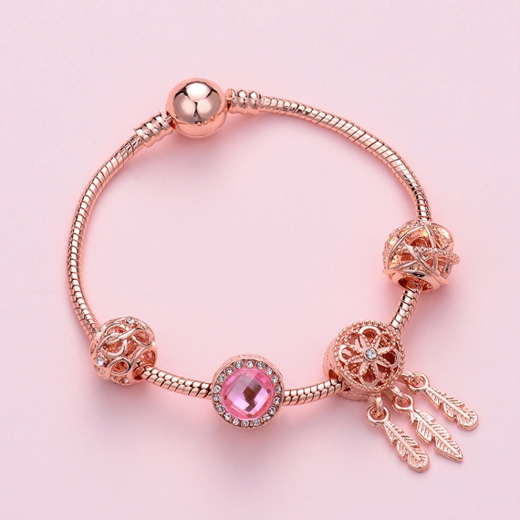 SL136 20cm Women Rose Gold Beaded Bracelet
