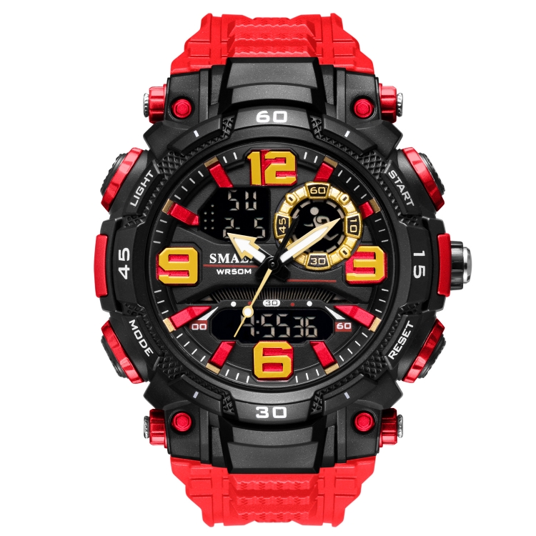 SMAEL 1921 Men Dual Movement Sports Watch Multifunctional Time Night Light Alarm Student Wrist Watch(Red)